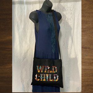 Wild Child Cotton Canvas Crossbody Messenger Tote Bag with Long Strap